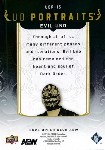 UDP-15 EVIL UNO 2025 Upper Deck AEW Wrestling UD PORTRAITS - Picture 2 of 2