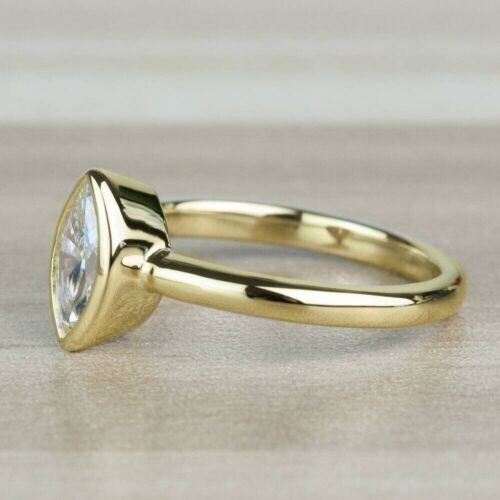 2CT Marquise Cut Natural Moissanite Women's Ring 14K Solid Yellow Gold Finish - Picture 6 of 7