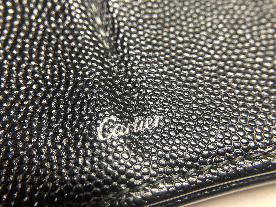 CARTIER VINTAGE SANTOS LOGO RING CAVIAR SKIN LEATHER LONG WALLET FRANCE BLACK - Image 2 of 4