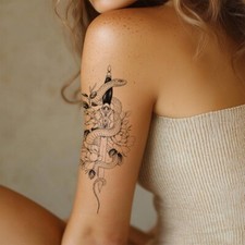 Peony Sword Temporary Tattoo Body Art with Snake Design Elegant Bold Tattoos