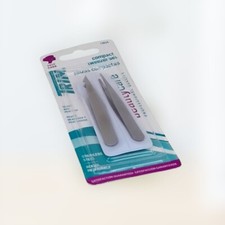 Trim Compact Slant  Point Tweezers Twin Pack Combo Set of 2 Stainless Steel