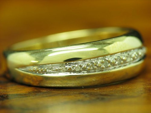 14kt 585 Oro Giallo Anello con Diamante Ricoperto / 3,7g / Rg - Foto 3 di 6