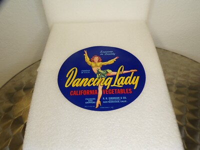 Vintage California Crate vegetable label Dancing Lady San Francisco, never used.
