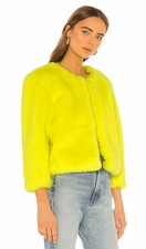 Central Park West Women's Chubby Faux Fur Neon Jacket Sz Xs Nwot 298 Yellow