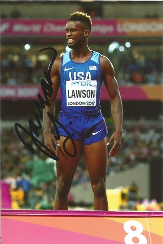 ATHLETICS: JARRION LAWSON SIGNED 6x4 WORLD CHAMPIONSHIP 2017 PHOTO+COA *USA* - Picture 1 of 1