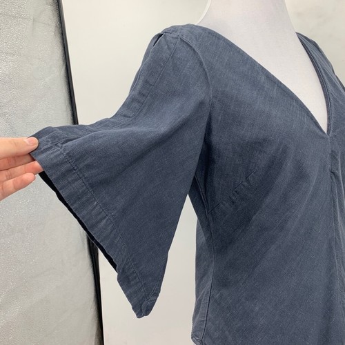 French Connection Top Womens 2 Blue Chambray Cotton Flare Sleeve V Neck Cropped - Picture 5 of 11