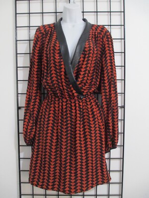 ALICE & TRIXIE / USA    SIZE LARGE==ORANGE & BLACK PRINT / SILK /  DRESS