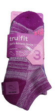 TruFit Girl's 3pk Athletic Ankle Socks Stretch CoolDRY Socks Size 6-8.5 NEW