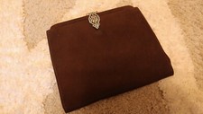 Vintage Unbranded Chocolate Brown Suede Clutch Handbag with Rhinestone Clasp