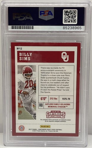 Billy Sims Signed 2017 Contenders Card Oklahoma Sooners PSA/DNA Slabbed - Picture 2 of 2
