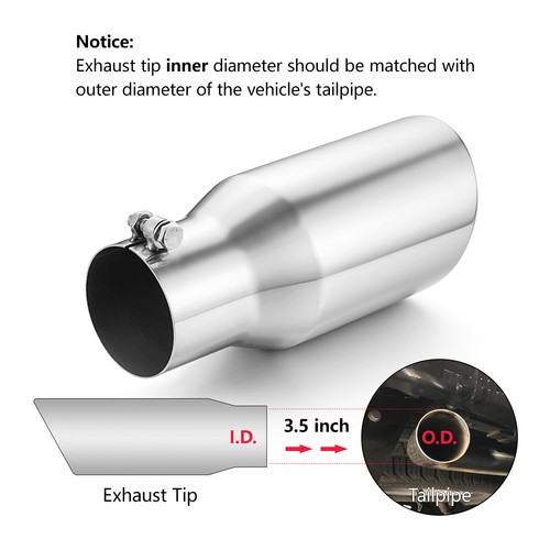 3.5" Inlet 5" Outlet 12" Long Angle Cut Rolled Bolt-on Exhaust Tip Tail Pipe - Picture 26 of 30