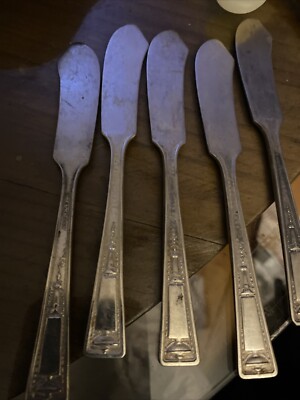 1835 R. Wallace, SET OF 6 Butter Knives Art Deco Square Handle