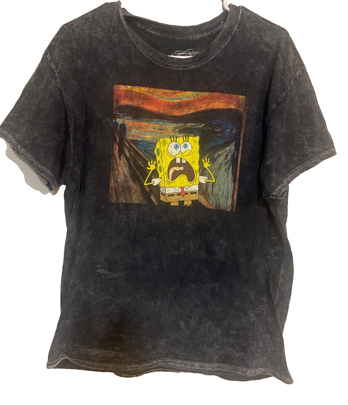 SpongeBob SquarePants The Scream Art Acid Wash Graphic Tee Size Large