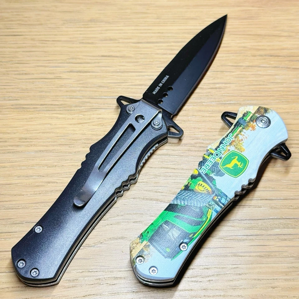 8.5" John Deere Tactical Spring Assisted Open Blade Folding Pocket Knife EDC - Image 2 of 4
