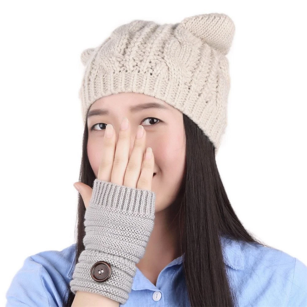 Cute Warm Solid Color Ski Hats Cat Ears Winter Hat Beanie Hat