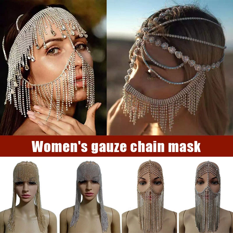 Veil Chain Mask Headwear Rhinestone Tassel Jewelry Dance Mask Women - Image 2 of 4