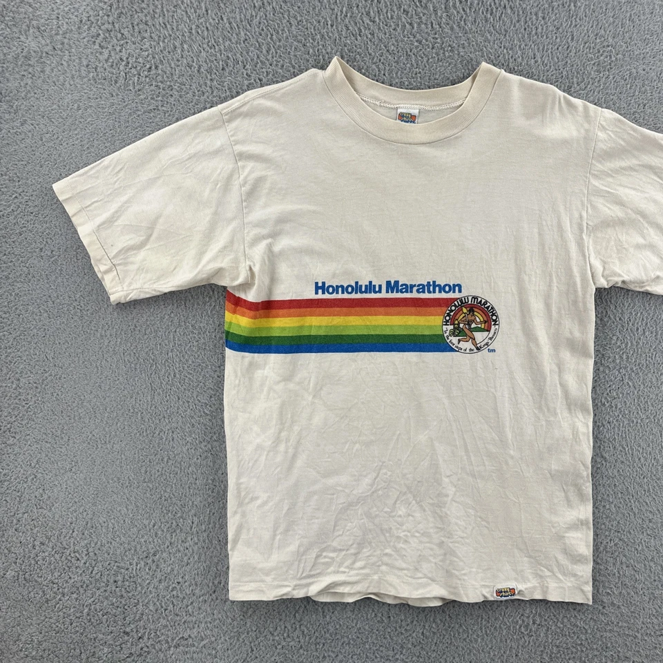 Camisa masculina ponto único vintage louca feita nos EUA grande maratona de Honolulu - Imagem 3 de 4