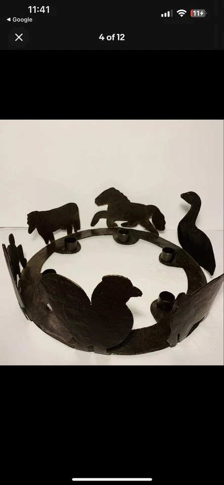 Круглое кольцо для свечи из металла народное искусство фермерское животное ремесленник - Изображение 4 из 4