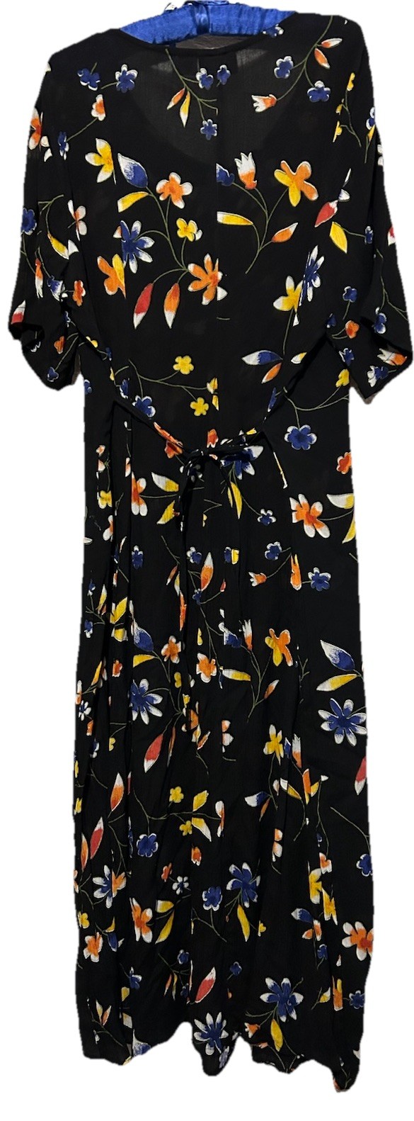 Take Two Dress M Black Floral Rayon Boho Midi 90s Y2K Vintage Hippie Sundress