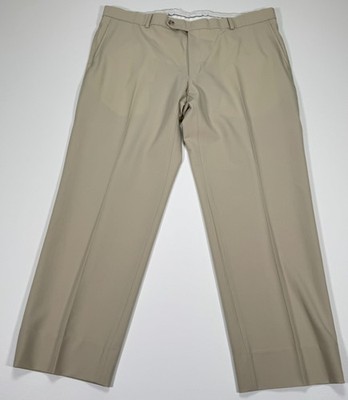 BALLIN Comfort-EZE Mens Pants 38x28 Khaki Stretch Flat Front Dress Trousers