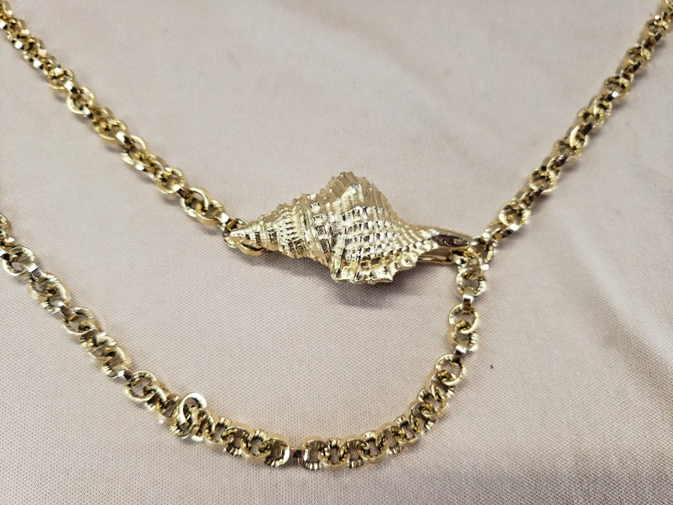 Винтажный пояс-цепочка Accessocraft NYC золотистый цвет ракушка 36 дюймов - Изображение 2 из 4