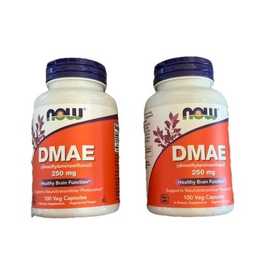 2X Now Foods DMAE 250 mg 100 Veggie Caps GMP Quality Assured, Vegan, Vegetarian