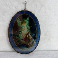 VTG Guardian Angel Children Stained Glass Suncatcher Window Hanging Religious