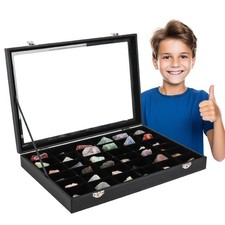 Rock Collections Box for Kids - PU Leather Rock Display Case with 36 Grid - S...