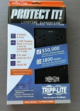 Tripp Lite TLP864USBB Surge Protector 8Outlets 2 USB Charging Ports 8-Foot Power