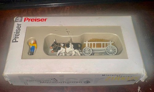 PREISER 30472 HO Escala 1/87 Carro de Granja Dibujado por Buey con Carga de Hierba y Figura | Zustand: New