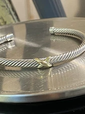 David Yurman X Station Bracelet 4mm 925 Sterling Silver 18K Gold Size Medium