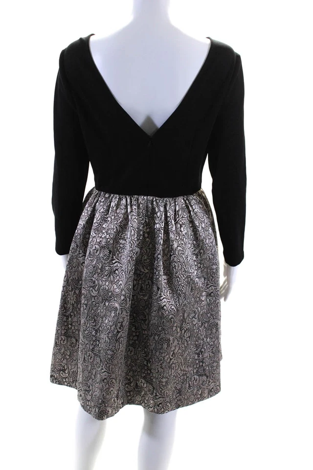 Mini Vestido ERIN Erin Fetherston Para Mujer Mangas 3/4 Ajuste Acampanado Negro Dorado Talla 6 Foto 3 de 4