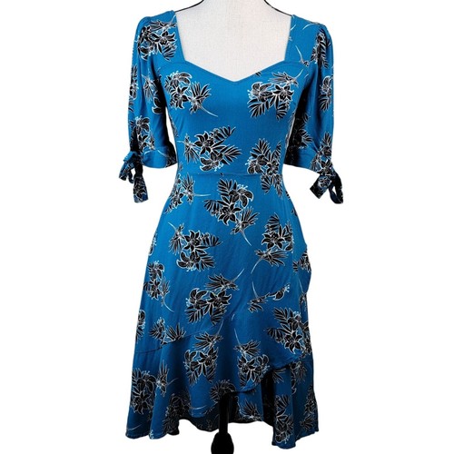 Express Blumen Kleid Damen Gr. XS Blau Schwarz Hawaii Tropical Urlaub Freizeit - Bild 1 von 9