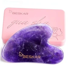  Gua Sha Facial Tools, Natural Jade Stone Guasha Massager for Jawline Purple