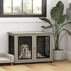 Large Dog Crate End Table with Secure Door and Grey Wood Finish