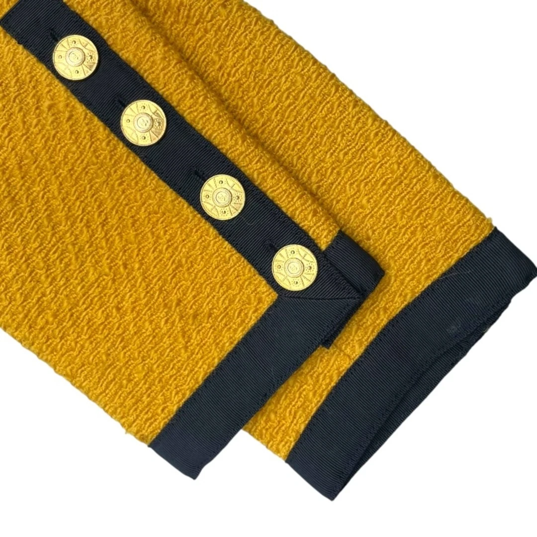 Giacca Chanel vintage senza colletto tweed giallo cotone donna