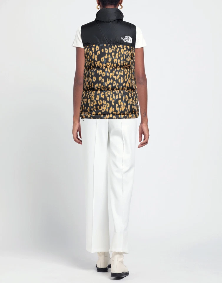 RRP€275 THE NORTH FACE Down Puffer Gilet Size S Black Leopard Print High Neck - Image 2 of 4