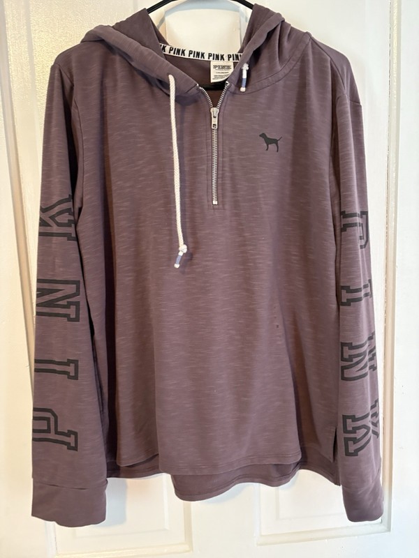 PINK Victoria's Secret 1/4 Zip Hoodie Purple Logo Women's L