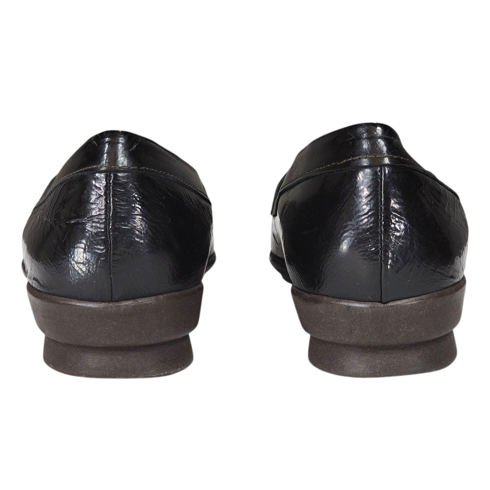 Munro American Snakeskin Loafers sz 7N Women Patent Leather Horsebit Black Brown