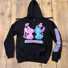 Disney Stitch and Angel Girls Teen Graphic Hoodie Sweatshirt Black Size Large
