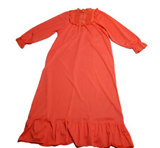 Vintage JC Penney Red Nylon Prairie Style Nightgown Ruffle Hem Size Large