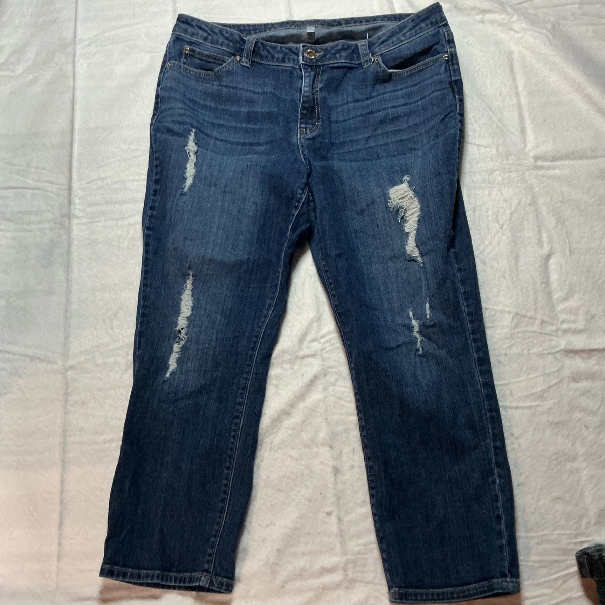 Jean à empiècements contrastés bleu foncé et bleu clair avec taille