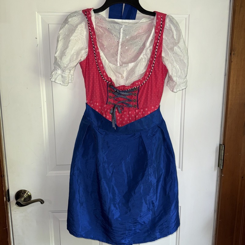 Oktoberfest Traditional Bavarian Dirndl pink Blue Size 8 Amisu Apron German