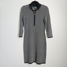 Lauren Ralph Lauren Sweater Knit Mock Neck Quarter Zip 3/4 Sleeve Dress Size S