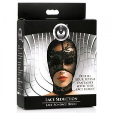 Master Series Lace Seduction Bondage Hood Black Stretchy