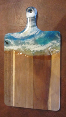Ocean Waves Resin Wooden Cutting Board Charcuterie Board with Handle Cheeseboard
