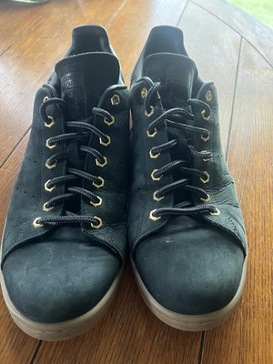 Adidas Stan Smith Black Gold Leather Gum Soles, Size 11.5