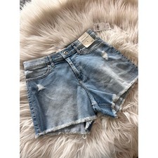 NWT Abercrombie Kids Girls Denim High Rise Relaxed Fit Shorts Raw Hem Blue 15/16