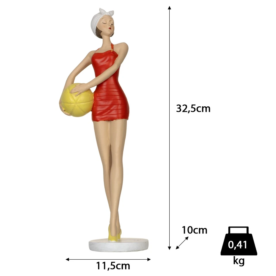 Dekofigur Badedame 32,5 cm rot mit Ball Retro Vintage Stranddeko Badezimmer - Bild 3 von 4