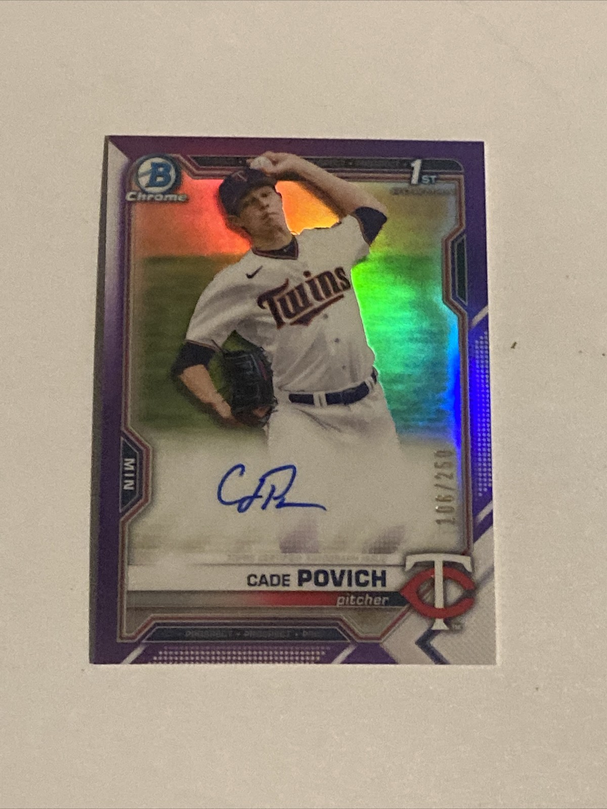 2021 Bowman Draft Cade Povich Chrome Pick Auto Purple Refractor /250 #cda-cpo